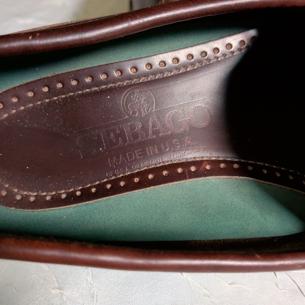 Vintage Sebago Tassel Loafers Mens Size 11D Brown Leather Cross Strap Preppy - Picture 5 of 7